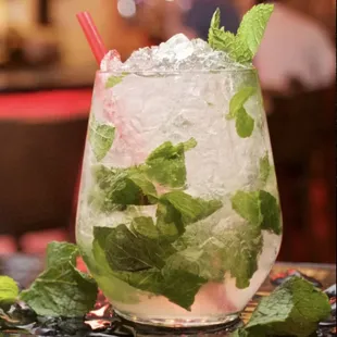 a mojit with mint leaves