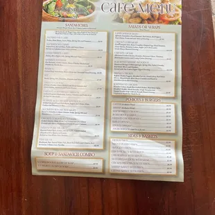 Café menu