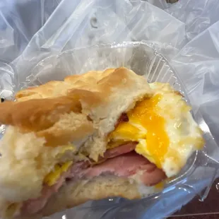 $4.99 biscuit sandwich with ham, egg, cheese