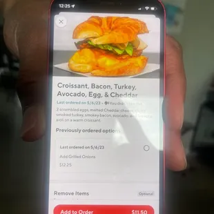 What they show the Breakfast Turkey Croissant as on door dash