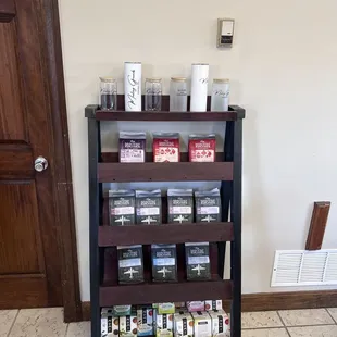 shelves of coffee and teas