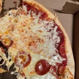 Not fully cooked, greasy pizza