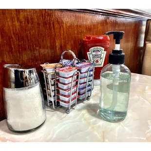 Hand Sanitizer on every Table! Nice Touch! Alexander&apos;s Restaurant.Nice Small Breakfast/Lunch Place. Very Nice Service &amp; Good Food. Cool!