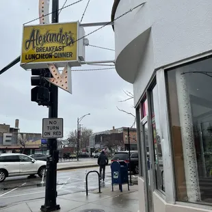 a street corner in the rain