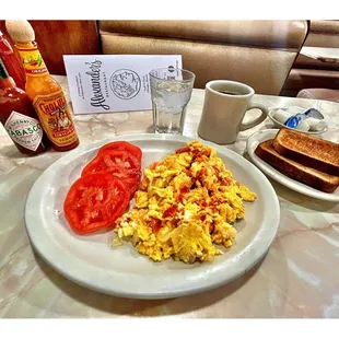 Kayana (Greek ScrambledEggs)Tomatoes instead Hashbrown @ Alexander&apos;s Restaurant. Edgewater.Small Breakfast/Lunch Place. Cool!