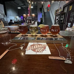 beer glasses on a bar