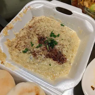 Baba ghanouj lacked the distinctive smoky flavor that I am accustomed to.