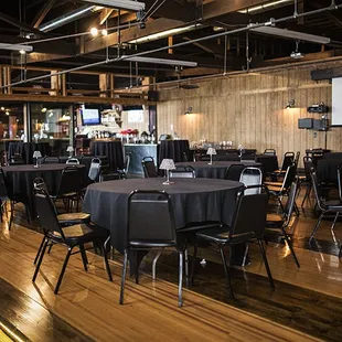 The Brunswick Room, a versatile and industrial-styled venue space available for rent for corporate meetings, holiday parties, etc.