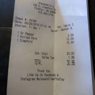 Bill for 2 people