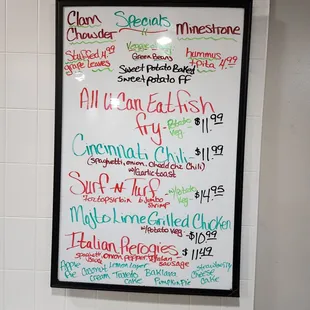 a menu on the wall