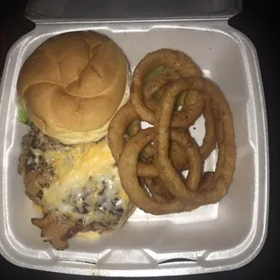 Texas Burger and Onion Rings