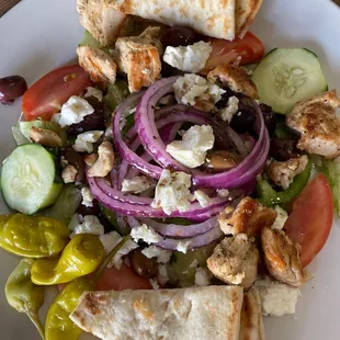 Greek salad with chicken.