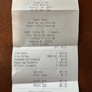 Our receipt