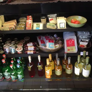 a display of wine and food