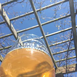 Under the trellis, which will soon be shaded in full leaves on the vines and luscious grapes!