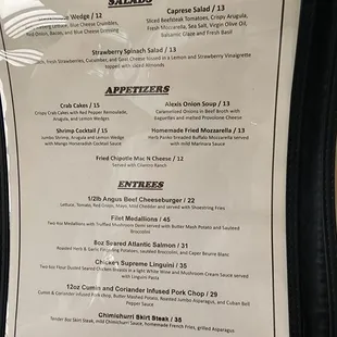 Steakhouse menu
