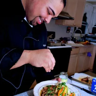 Island Pork Tenderloin with Sauteed Veggies &amp; Mash potatoes.