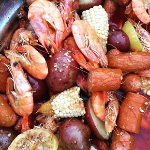 Delicious shrimp boil chef Alex prepared!