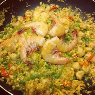 Modified Shrimp &amp; Scallop Paella. Made with Cauliflower rice instead of real rice. Paleo friendly