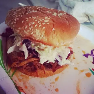 Pulled Pork Sandwich with coleslaw from a commercial event we did.