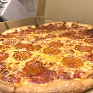 Pepperoni pizza. I requested the crust be "well done" and Alex's got it right!