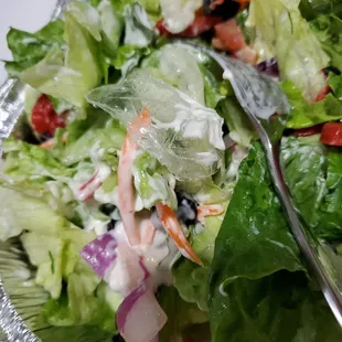 Salad with plastic in it