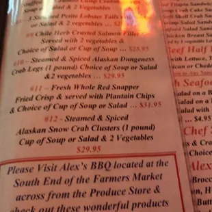 The extensive menu