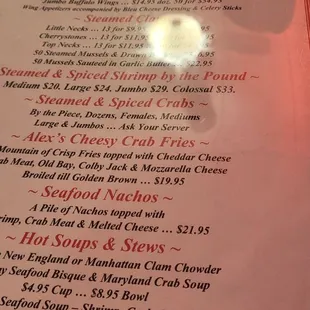 The extensive menu