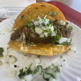 Quesa birra beef taco