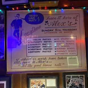 the menu for the event
