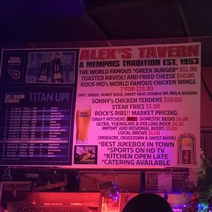 Menu as of Dec 2021
