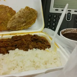 Beef w/vegetables (beef tenderized with eggplants, chayote, carrots, watercress cabbage, and spinach. Served w/a side of plantains and side)