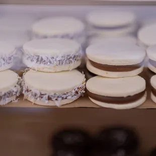 Alfajores de Maicena- citrus scented butter cookies, dulce de leche filling, coconut or plain