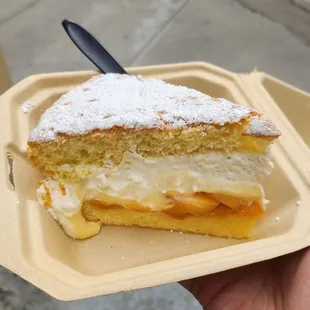 Peach Sponge Cake Slice