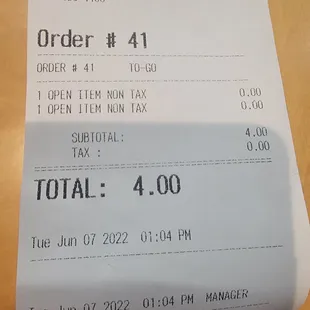 the receipt for the order