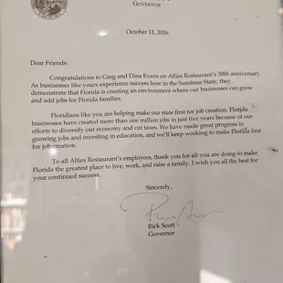 Letter from our favorite past Governor, Rick Scott