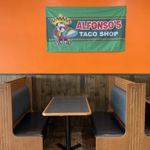 a table and booths
