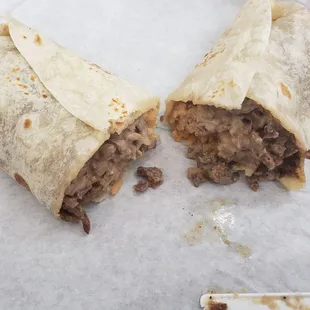 a burrito cut in half