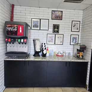 Self serve soda, napkins,  coffee