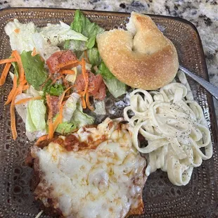 Chicken Parmesan Dinner - pretty good.   The salad and house dressing were really good, as well as the pasta.