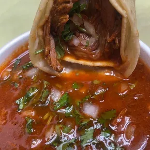 Birria taco with Consomé