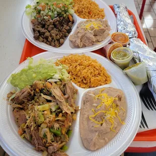 Carne asada and the chile Verde plate with corn tortillas and lots of salsa