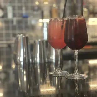 Watermelon basil spritzer &amp; Lambrusco aperol spritzer