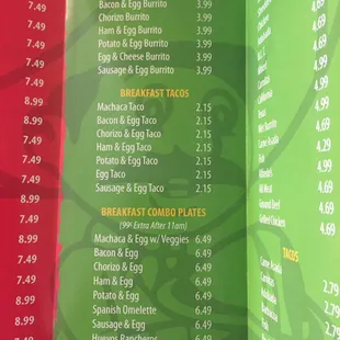 Breakfast available all day!  Prices have changed . Menu items the same