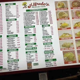 Drive thru menu as of 11/08/2021