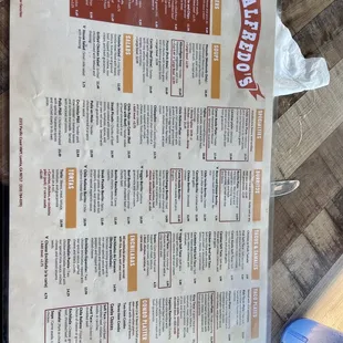 Alfredo's Menu