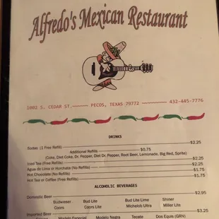 Front of menu