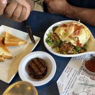 a plate of grilled cheeseburger and a bowl of salsa