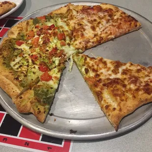 Medium pizza--half cheese and half Artichoke Hearts , Feta Cheese &amp; Pesto