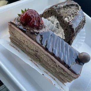 The chocolate cake and chocolate swiss roll